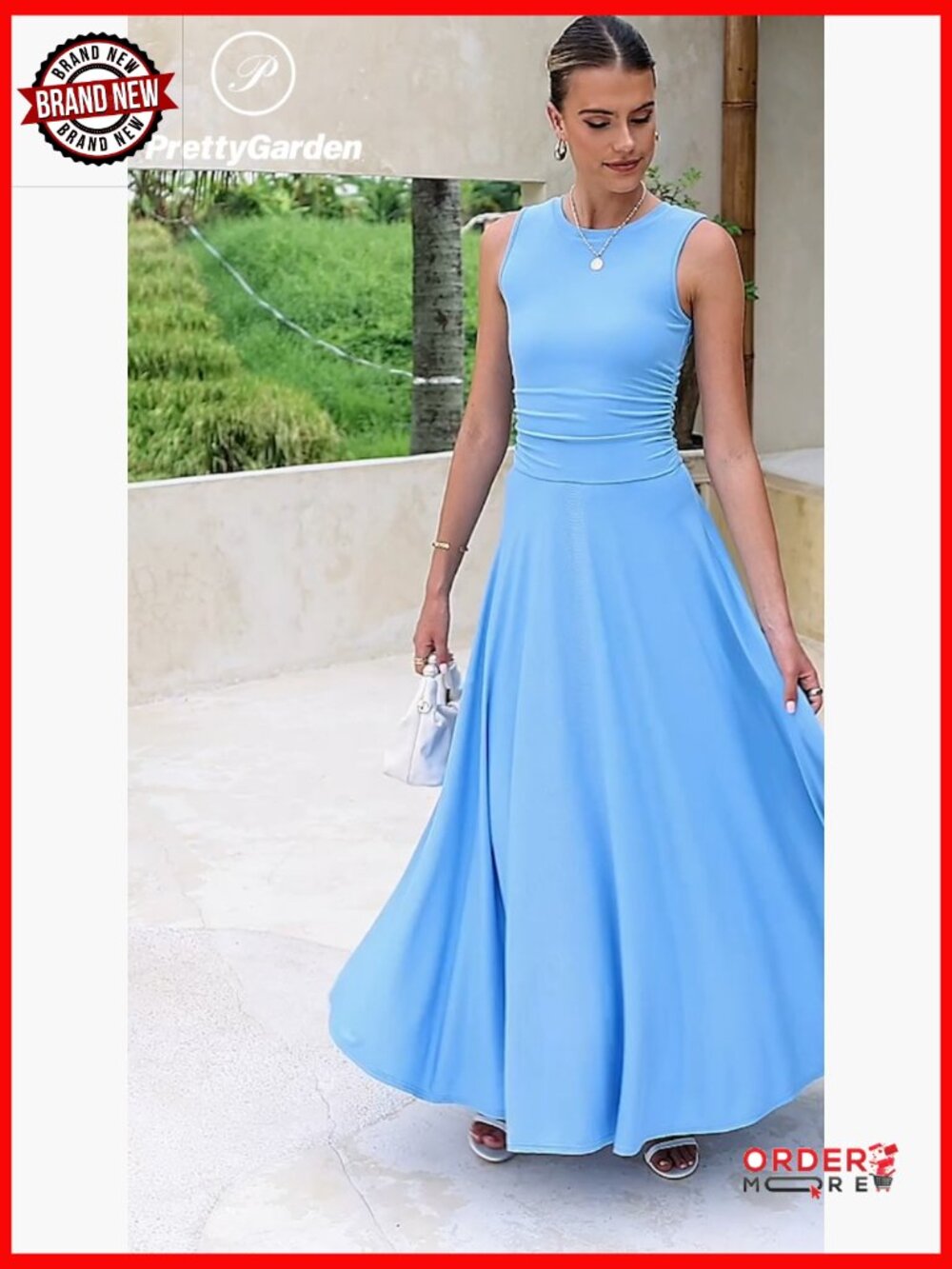 Casual Sleeveless Crewneck A-Line Maxi Dress Stretch Tank Flowy Long Dress - Picture 7 of 7